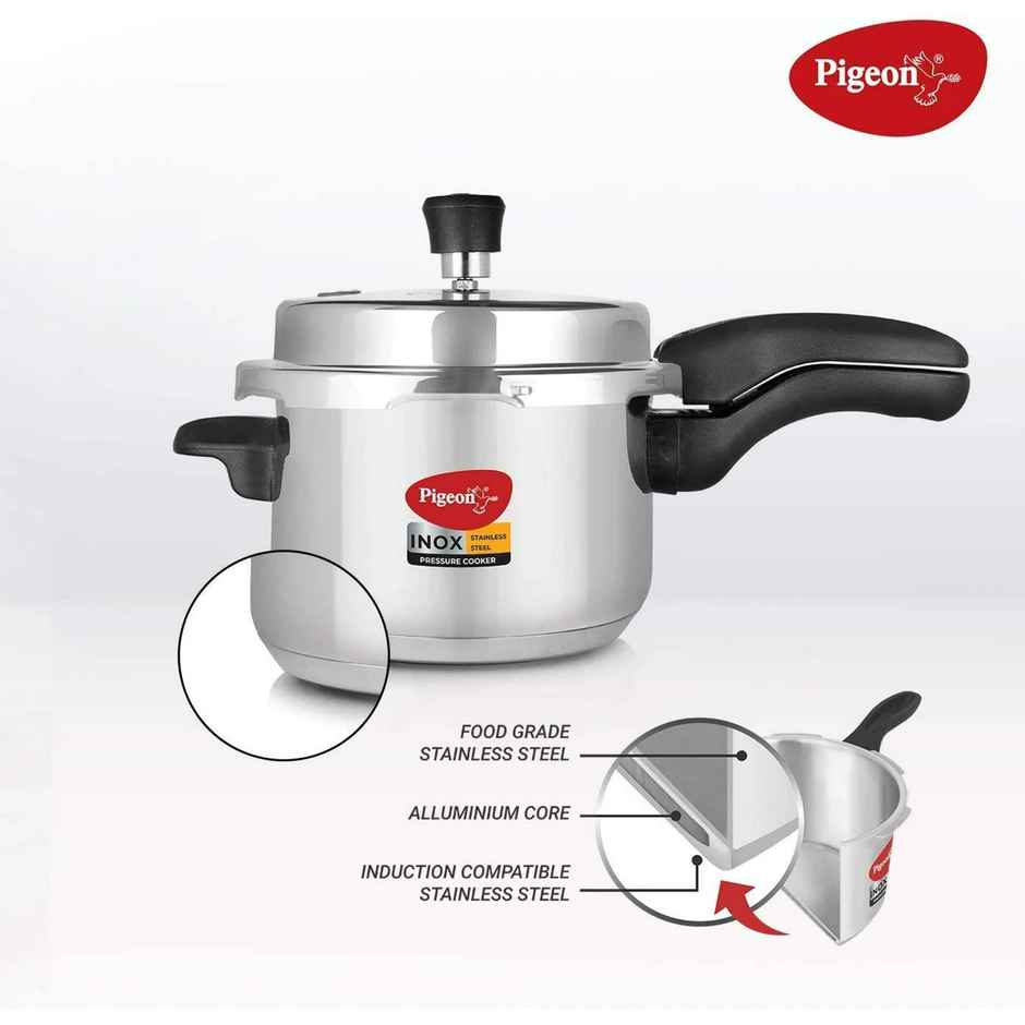 Pigeon Inox 3L Stainless Steel Induction Base Outer Lid Pressure Cooker