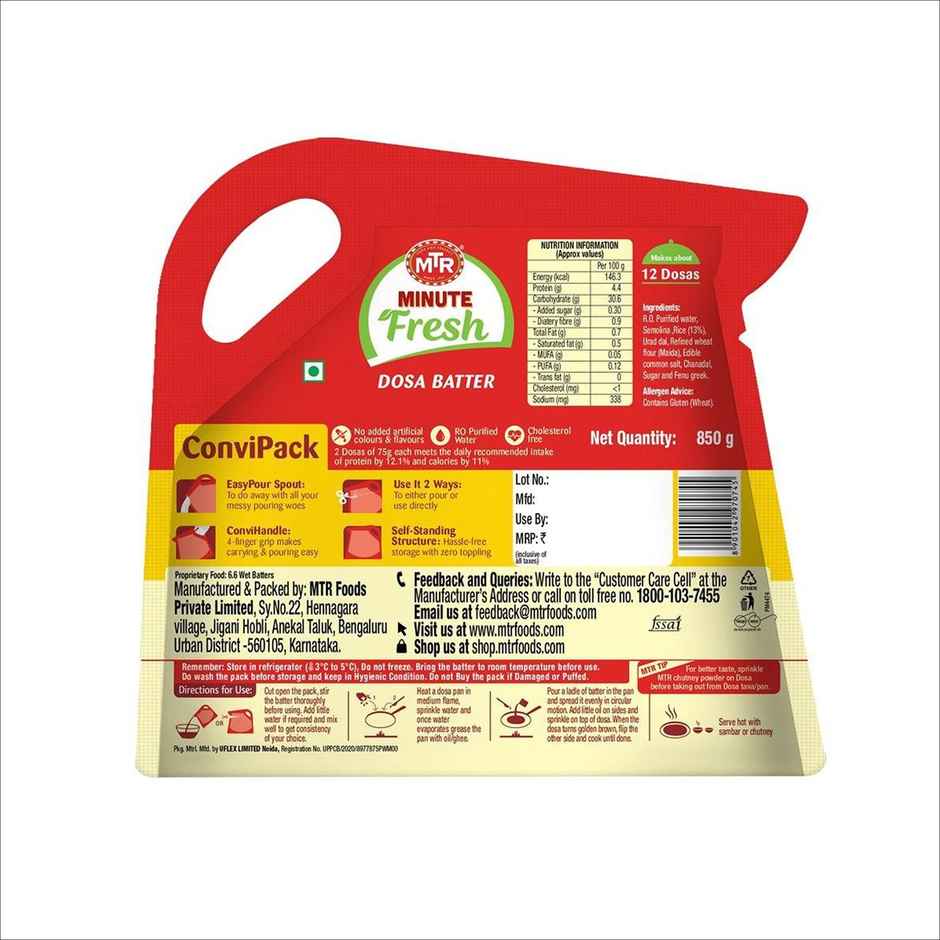 Mtr Minute Fresh Dosa Batter(850gms) & Mtr Minute Fresh Malabar Parota(5pc) Combo