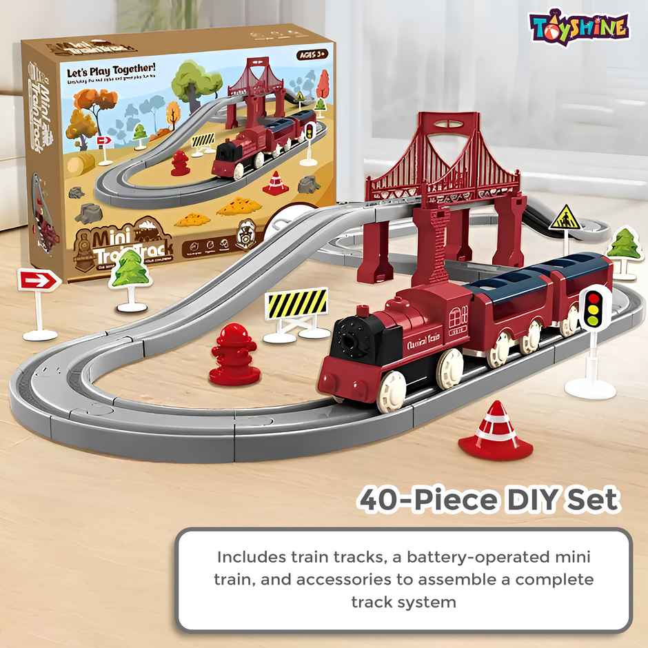 Toyshine 40 Pcs DIY Mini Train Track Set | Educational Toy for Kids | Age 3 and Above | Red