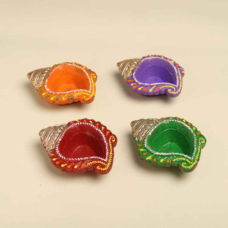 Leaf Decorative Clay Diya | Set of 4 | Designer Diya | Shruti Creations
