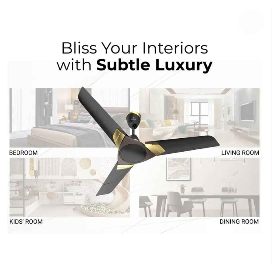 Polycab Aereo Plus Ceiling Fan,1200mm,100% Copper,Rust-Proof Blades,Matt Black Choclate Gold