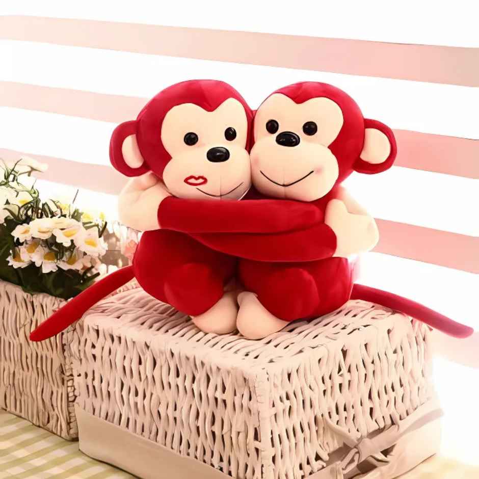 Babique Monkey's Cuddly Couple Plush Soft toy | Kids Birthday Gift | Red