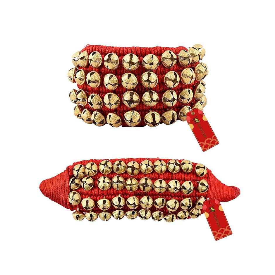 Uapan Brass Ghungroo Pad Red 4 Line Pair, 40+40