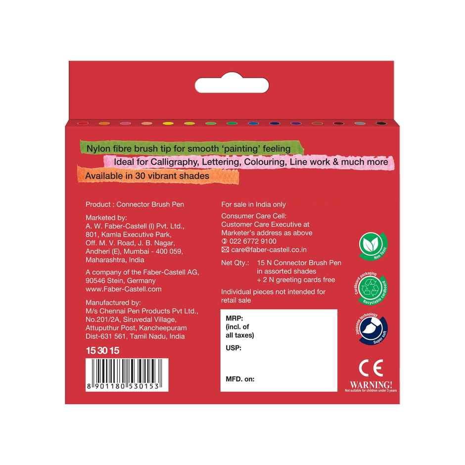 Faber-Castell Connector Brush Pens Assorted Pack Of 15