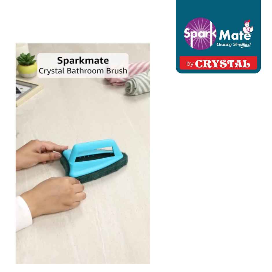 Sparkmate By Crystal Bathroom Brush With Abrasive Scrubber For Floor Tile Cleaning (Colour May Vary)