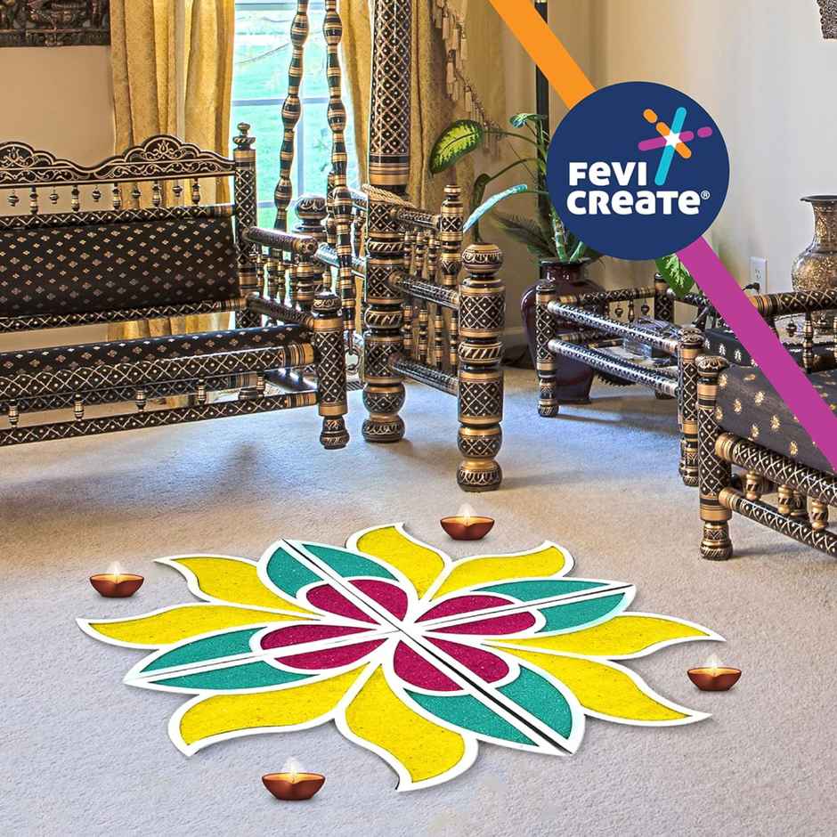 Fevicryl Rangoli Kit, 8 Stencils,10 Colors, 4 Dispensing Bottles & More, For Home, Pooja, Festive Decoration