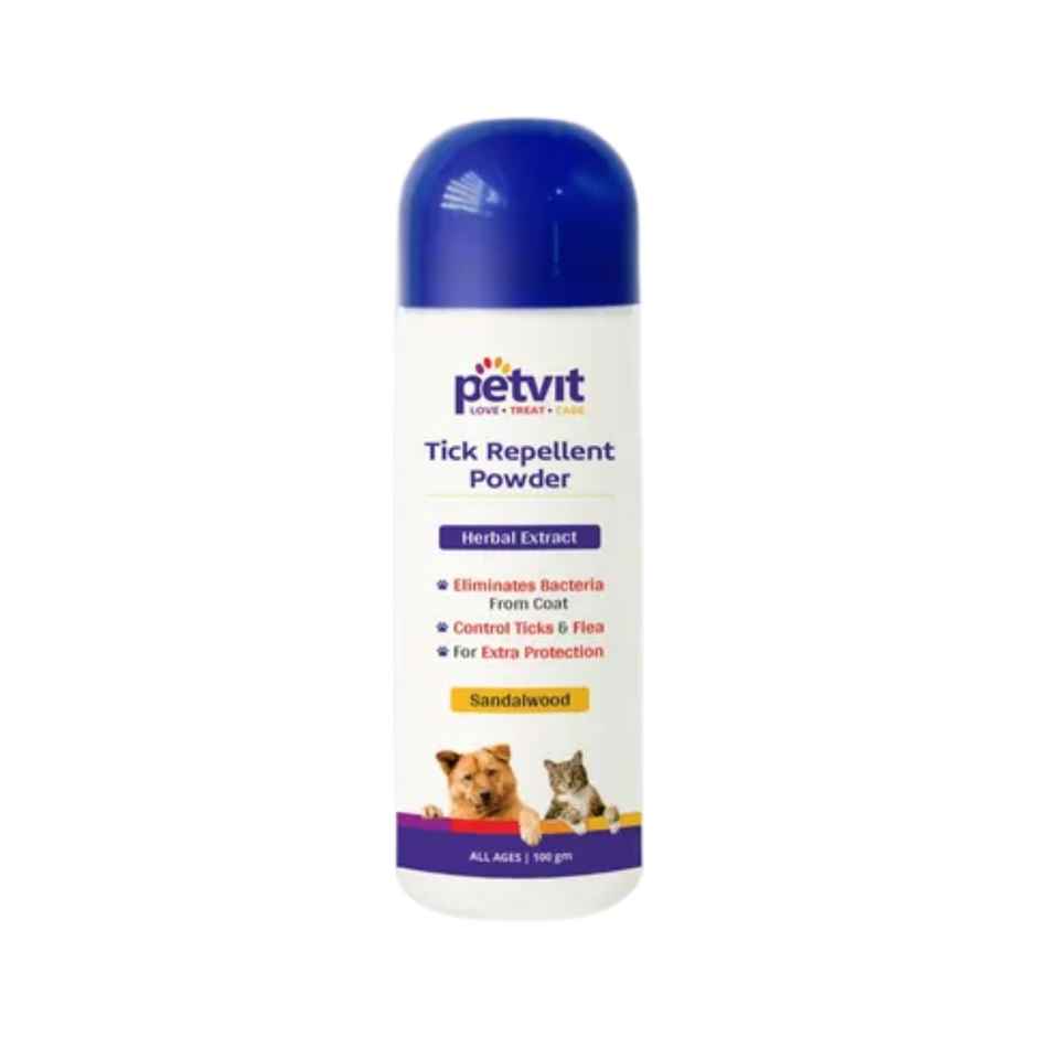 Petvit Tick Repellent Powder With Sandalwood |Paraben Free & Ph-Balance -For All Breed Dog & Cat