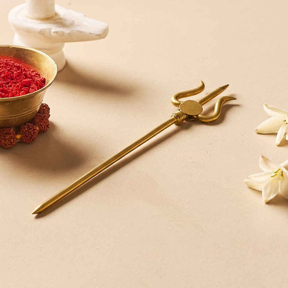 Pure Brass Trishul | 3 Inch | Pooja & Spiritual Symbol | Svasti