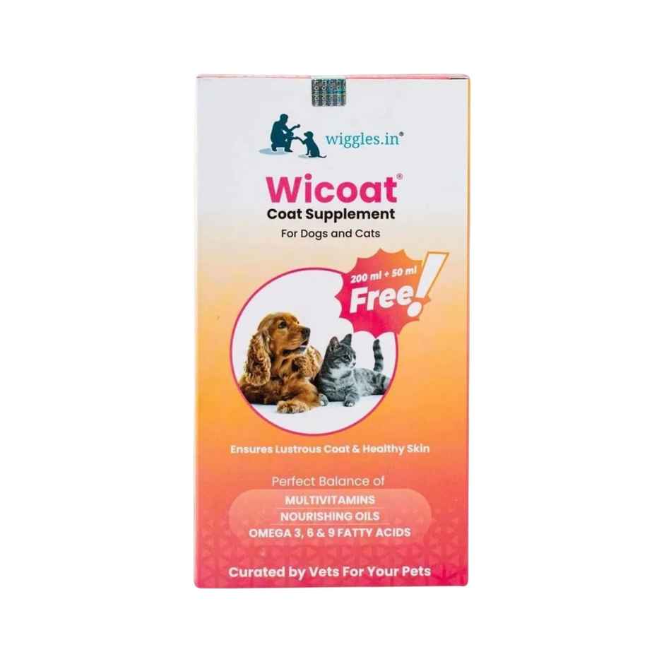 WIGGLES Wicoat Dog Skin Coat Supplement Syrup Cat, Multivitamins Itchy Dry Skin Care Treatment