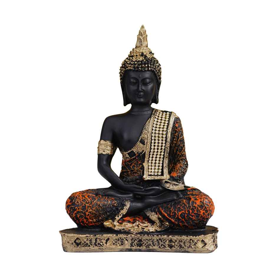 Golden, Orange, And Black Polyresin Meditating Lord Buddha Statue | Ecraftindia
