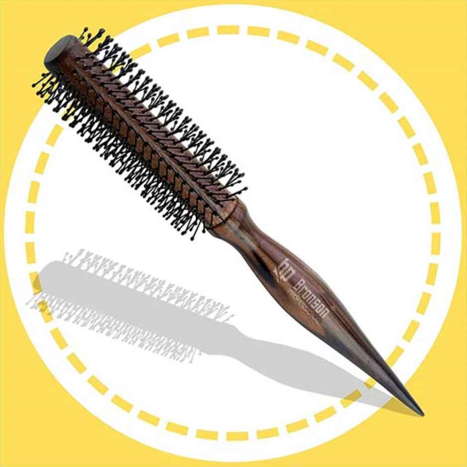 Bronson Professional Round Hair Brush Dark Brown Wooden For Quick Curls, Waves And Volume