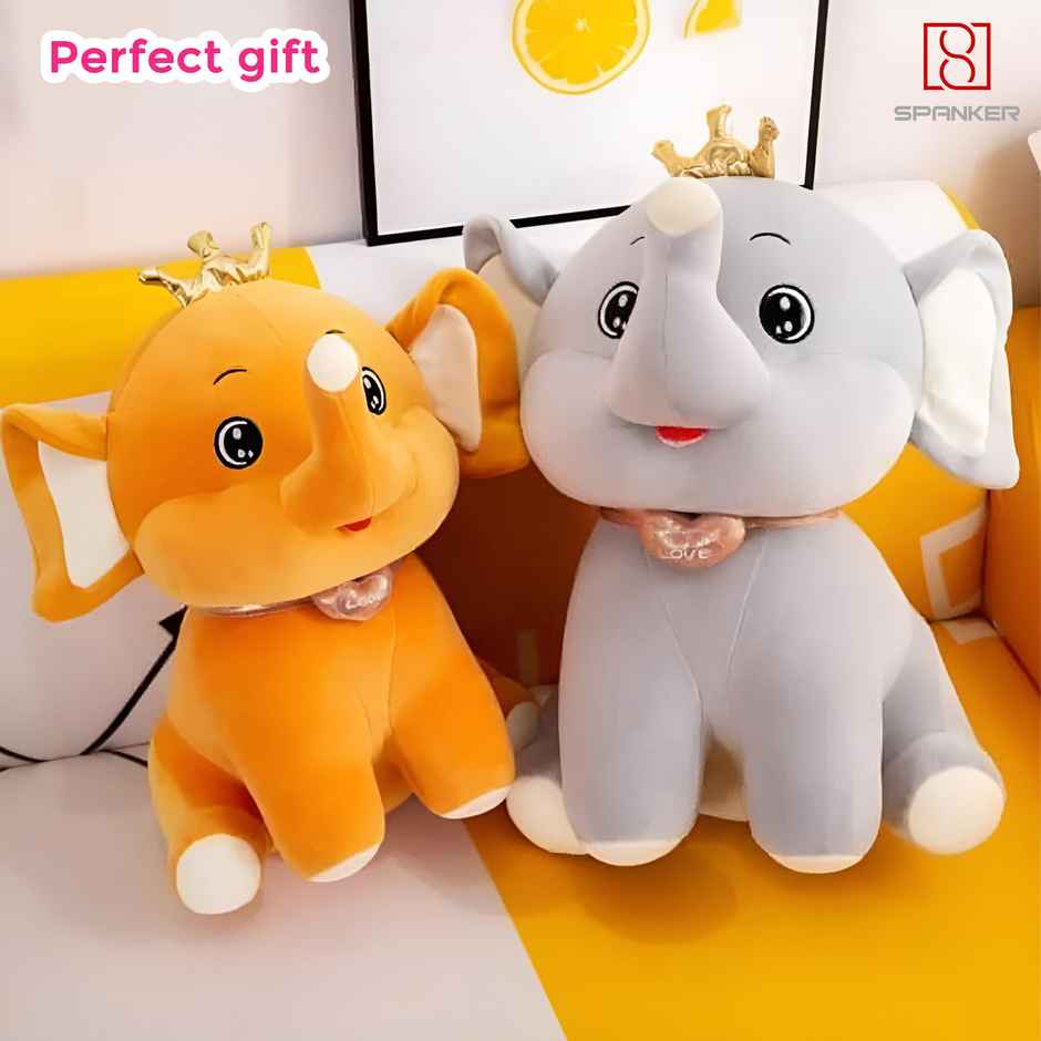 Spanker Stuffed Elephant Toy | Grey | Cartoon Crown | Kids Gift