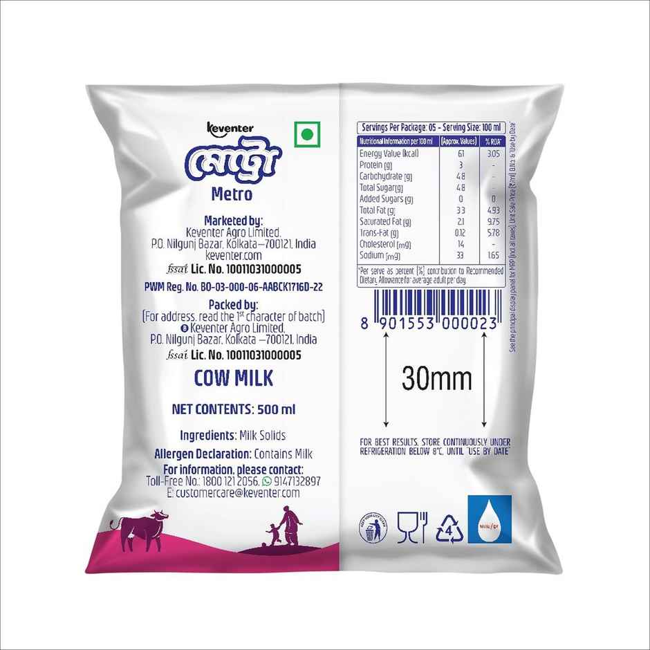 Keventer Metro Cow Fresh Milk | Pouch