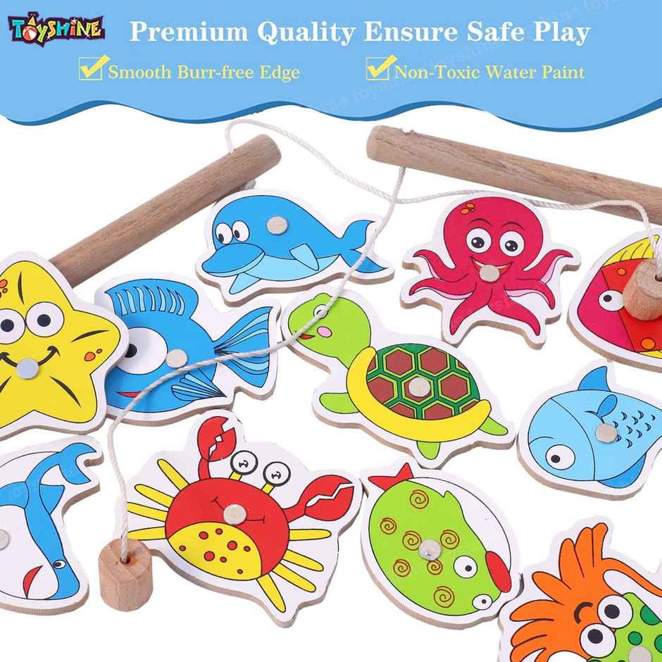 Toyshine Wooden Magnetic Fishing Game | Engaging Toy for Kids - Multicolour