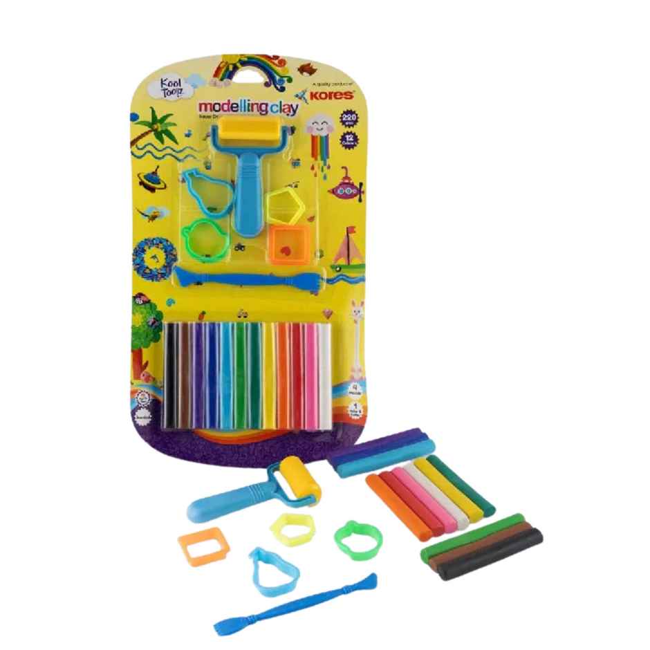Kores Modelling Clay | 12 Shades | 4 Moulds | 1 Roller | Creative Fun