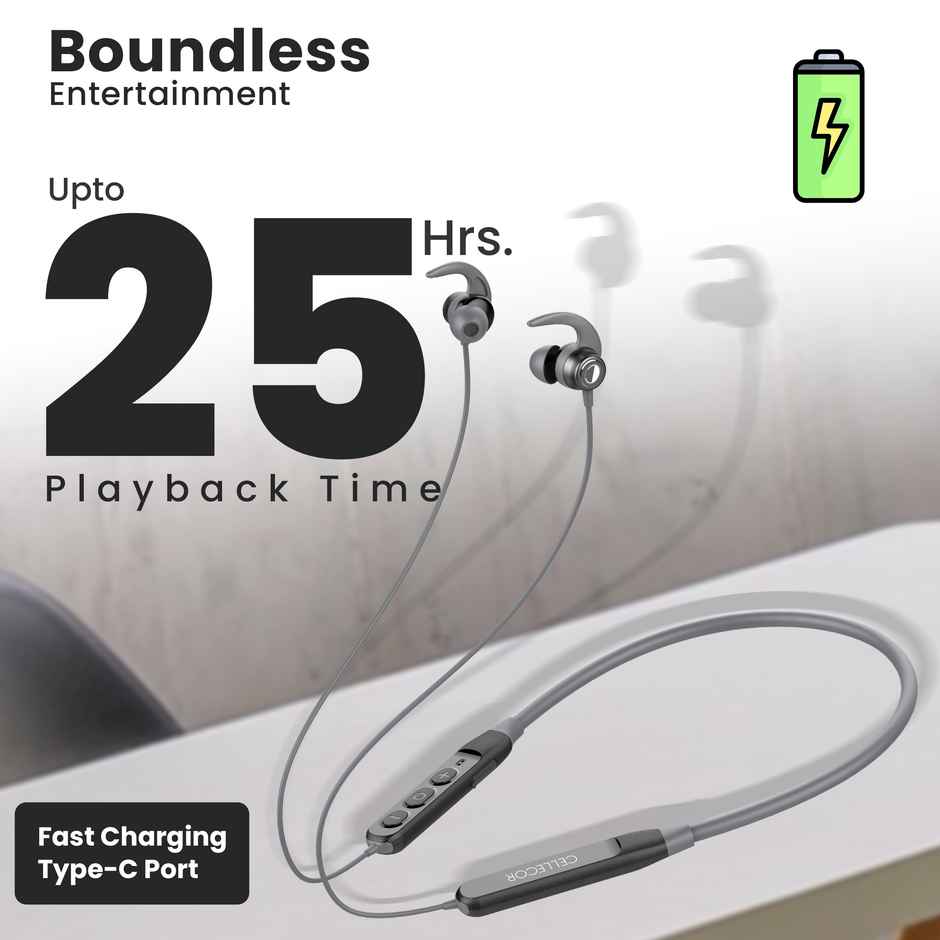 Cellecor BT-3 Wireless Waterproof Neckband with 25 hrs Playtime Headphone Bluetooth | Grey