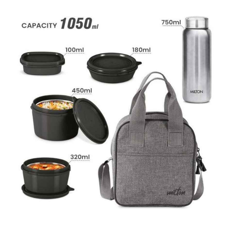 Milton Savor Lunch Tiffin (3 Microwave Safe Inner Steel Containers, 180/320/450 ml;