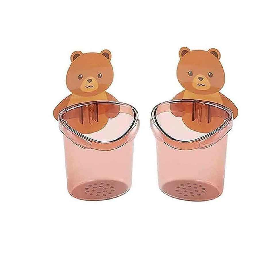 Perpetual Self-Adhesive Toothbrush Holder, 2 Pcs Teddy Bear Shaped for Bathroom Storage