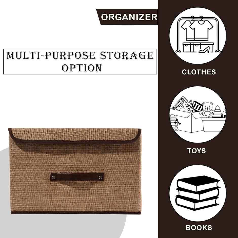 Kuber Industries Pack of 2 ( Large ) Jute Foldable Cotton Drawer Organizer for Cloth | Brown