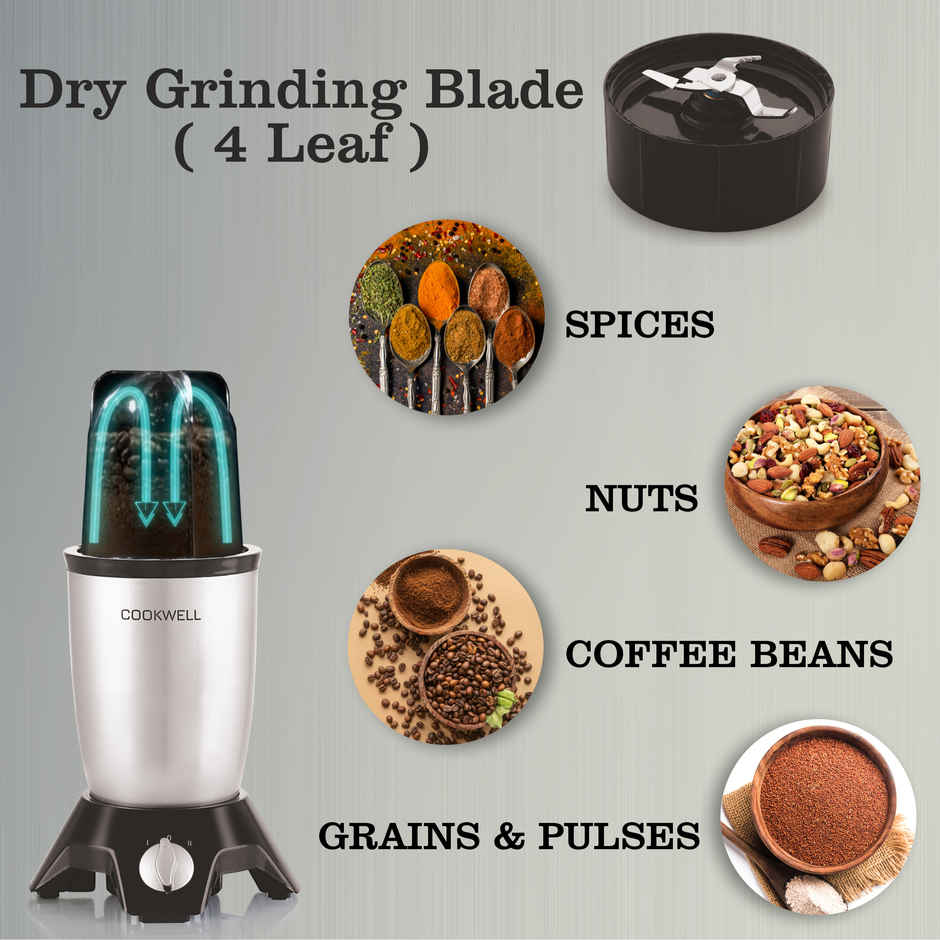 Cookwell Bullet  Juicer Mixer Grinder Nutri Blender 600W - 5 Jars & 3 Blades | Silver