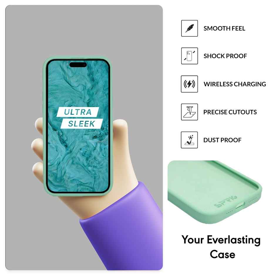 Sprig Designer Back Cover for Apple Iphone 14 Liquid Silicone Shock Proof | Light Green | MagSafe Compatible