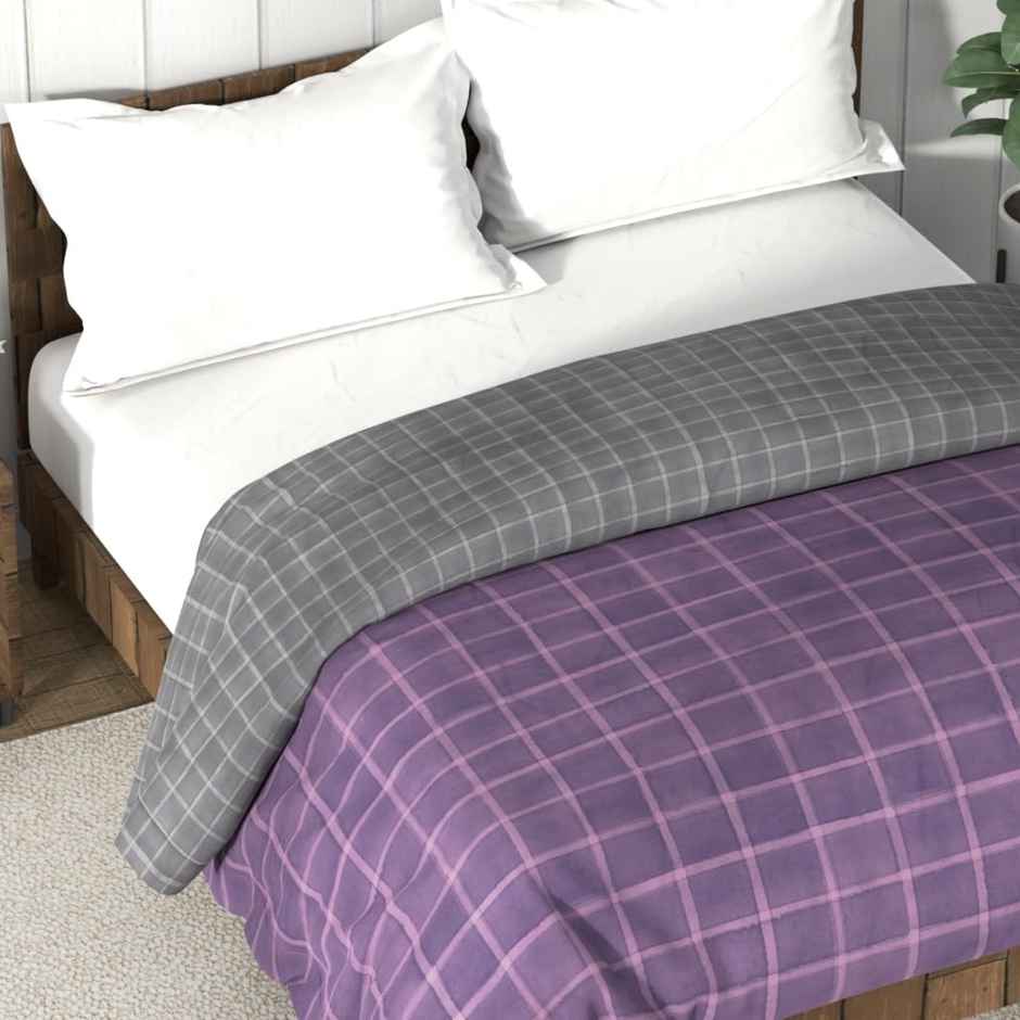 Nautica 100% Premium Cotton Fabric Comforter for All Weather | Double | Ocean Checks | Purple, Grey
