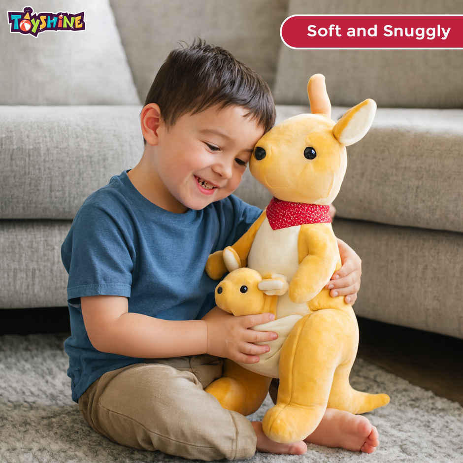 Spanker Kangaroo Soft Toy with Baby Joey Cute Plush for Kids Decor - 34 cm