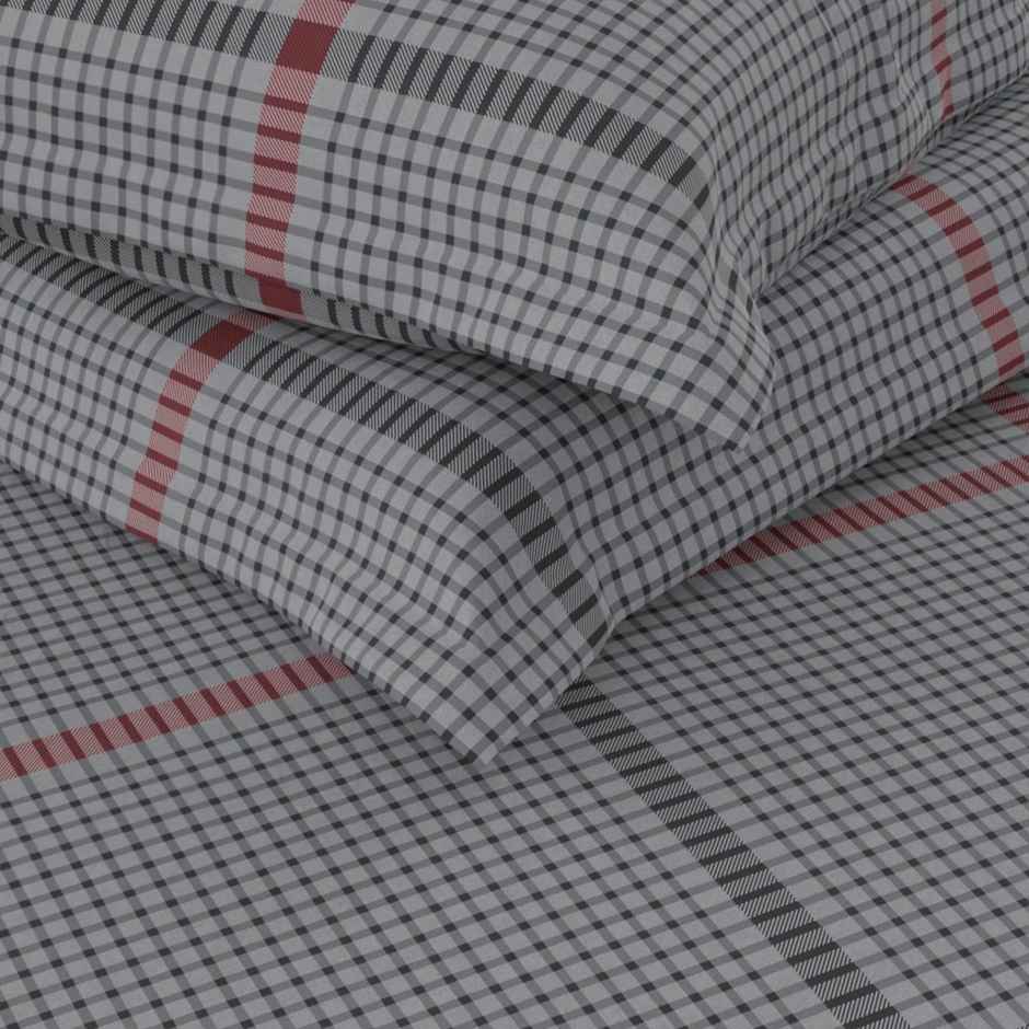 Nautica Super Soft 100% Cotton King Bedsheet and 2 Pillow Covers | Set of 3 | Checks Steelgrey