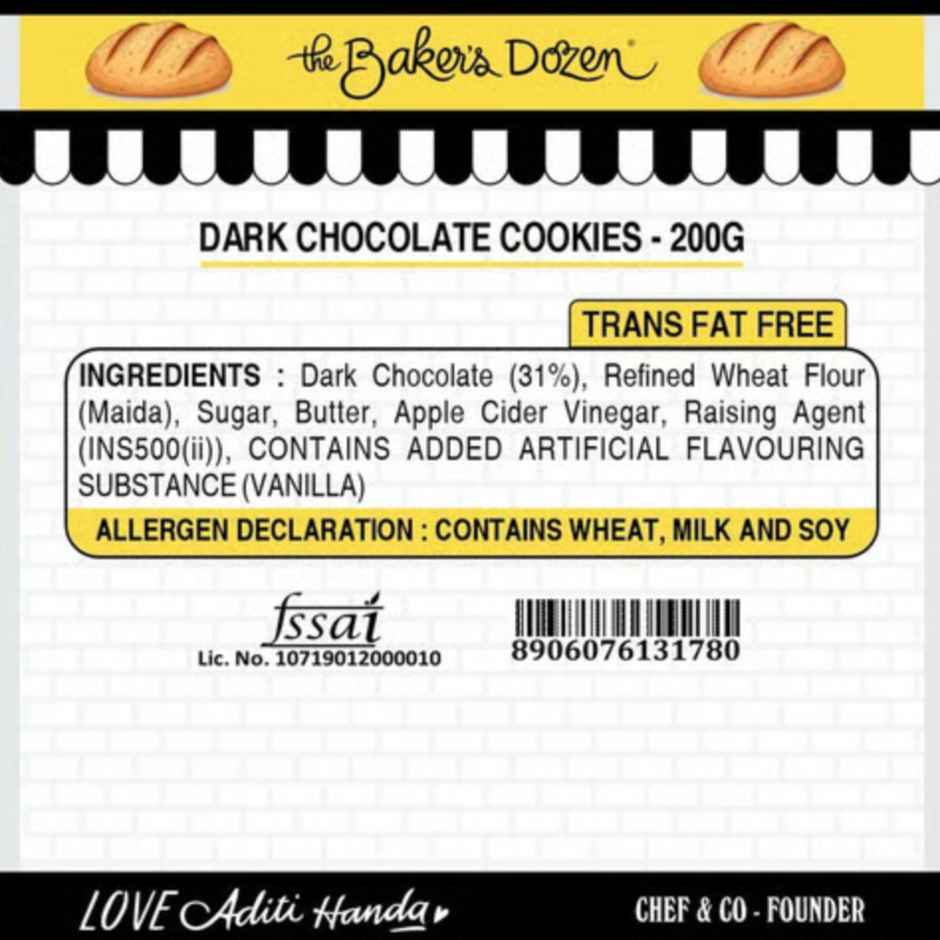 The Baker's Dozen Dark Chocolate Cookies | Premium Biscuit Handmade Cookies | Choco Chip Cookies