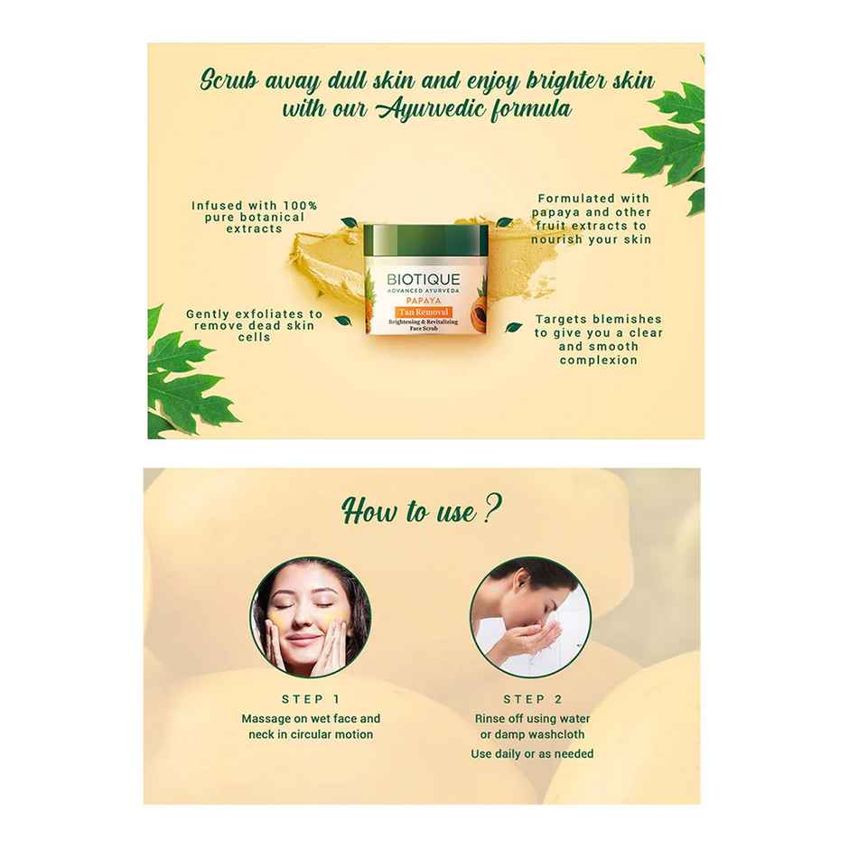 Biotique Papaya Tan Removal Brightening & Revitalizing Face Scrub Tube Combo