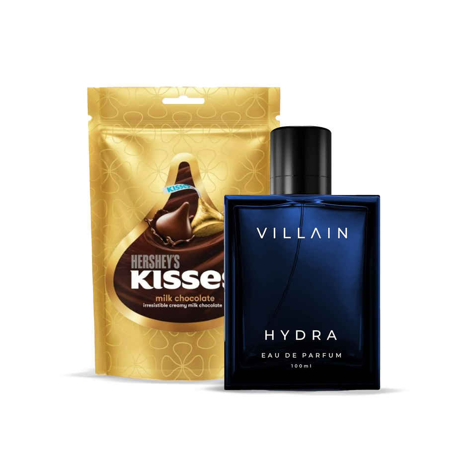 Hershey'S Kisses Milk Chocolate Share Bag(108gms) & Villain Hydra Perfume 100 Ml - Eau De Parfum - Premium Long Lasting Fragrance Spray - Aquatic(100ml) Combo