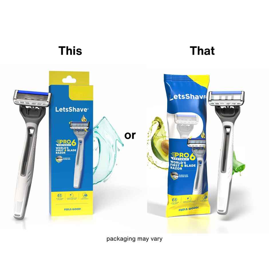 LetsShave Pro 6 Portable Razor for Men | World's First 6-Blade Shaving Razor