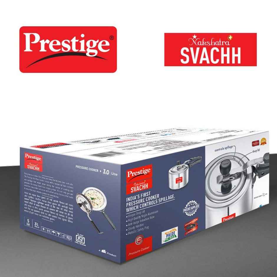 Prestige Aluminium Inner Lid Nakshatra Plus Svachh Spillage Control Pressure Cooker, 3 L (Silver)
