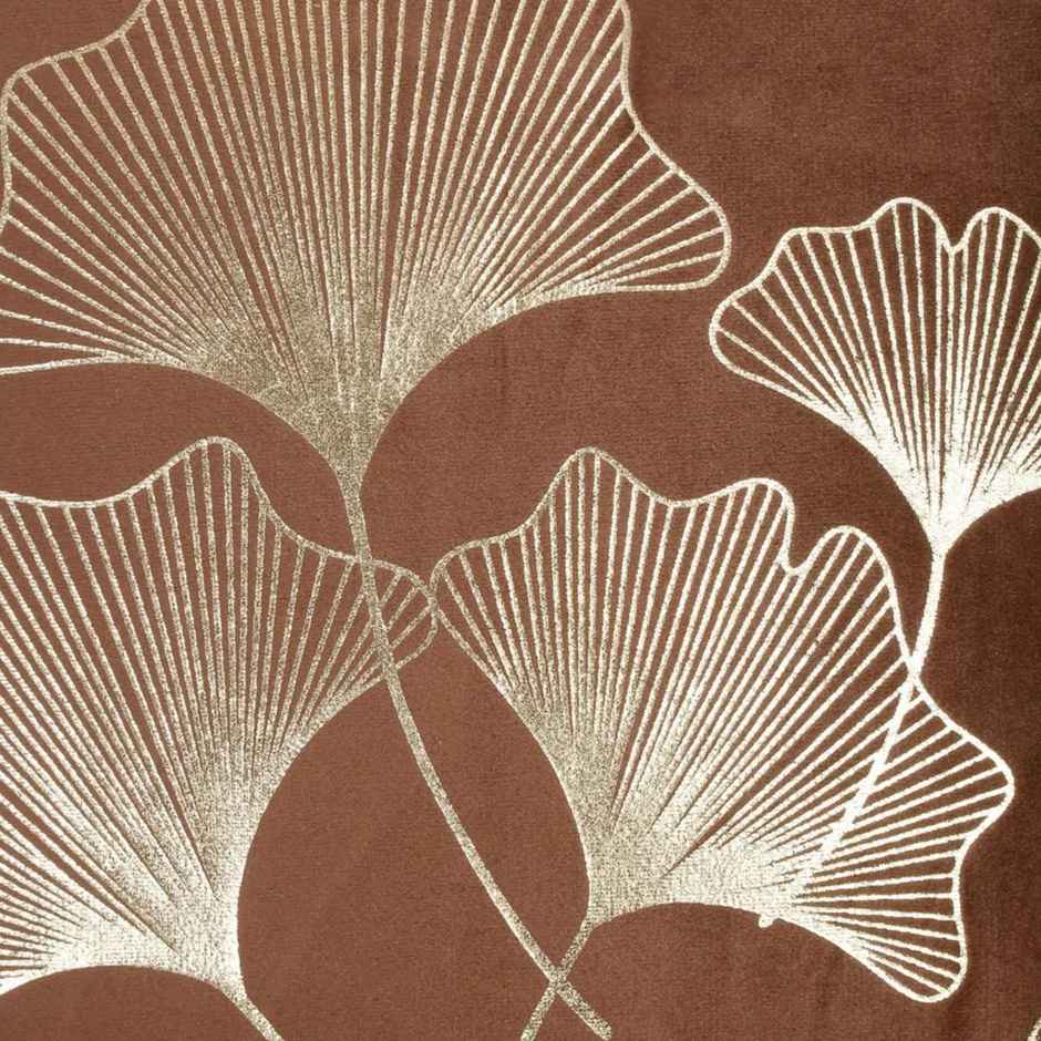 Hosta Homes Soft Velvet Leaf Pattern Golden Foil Printed Brown Cushion Covers | Pack of 2
