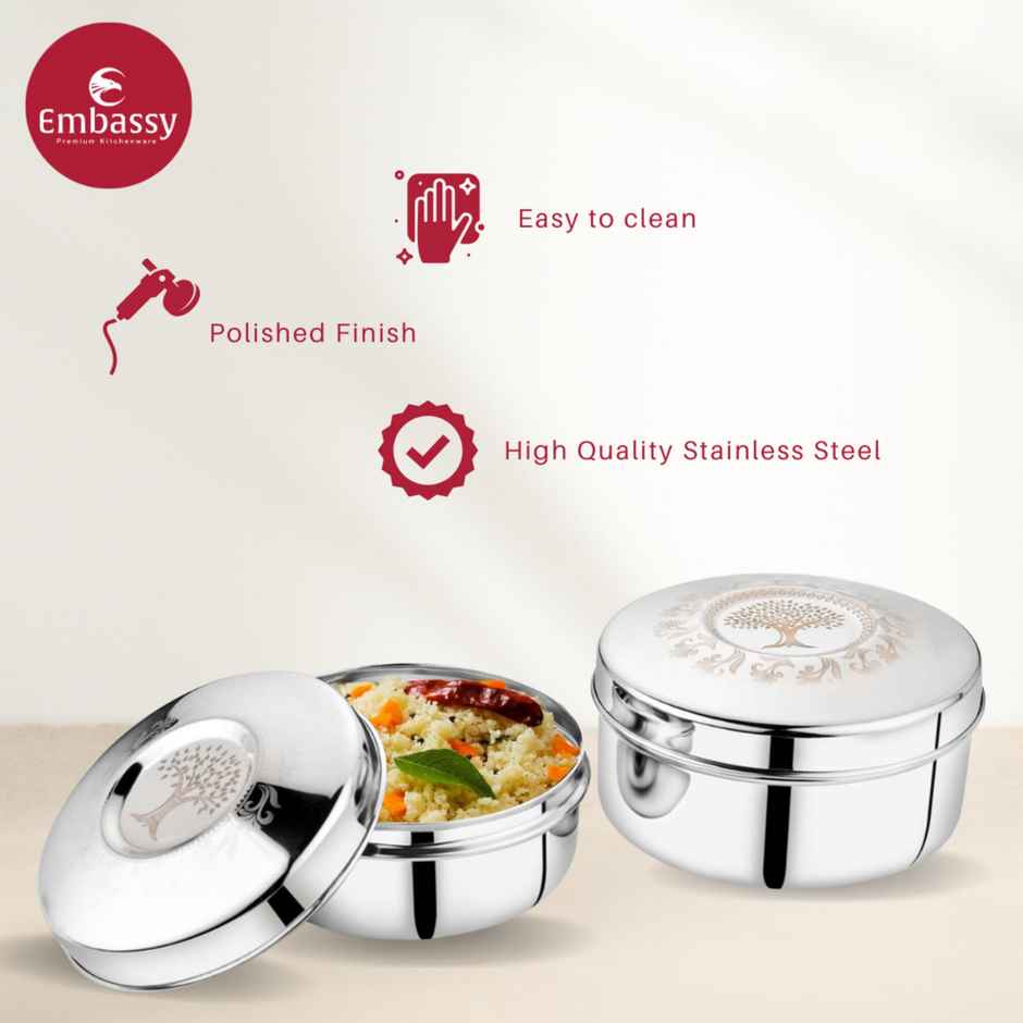 Embassy Nexa Storage Containers / Laser-Design Dabbas, Set Of 2 (400,700 ml), Stainless Steel
