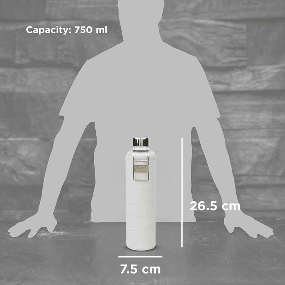 Glasafe Vego Sip Borosilicate Glass Bottle With Protective Vegan Sleeve | Bare Beige 750 ml