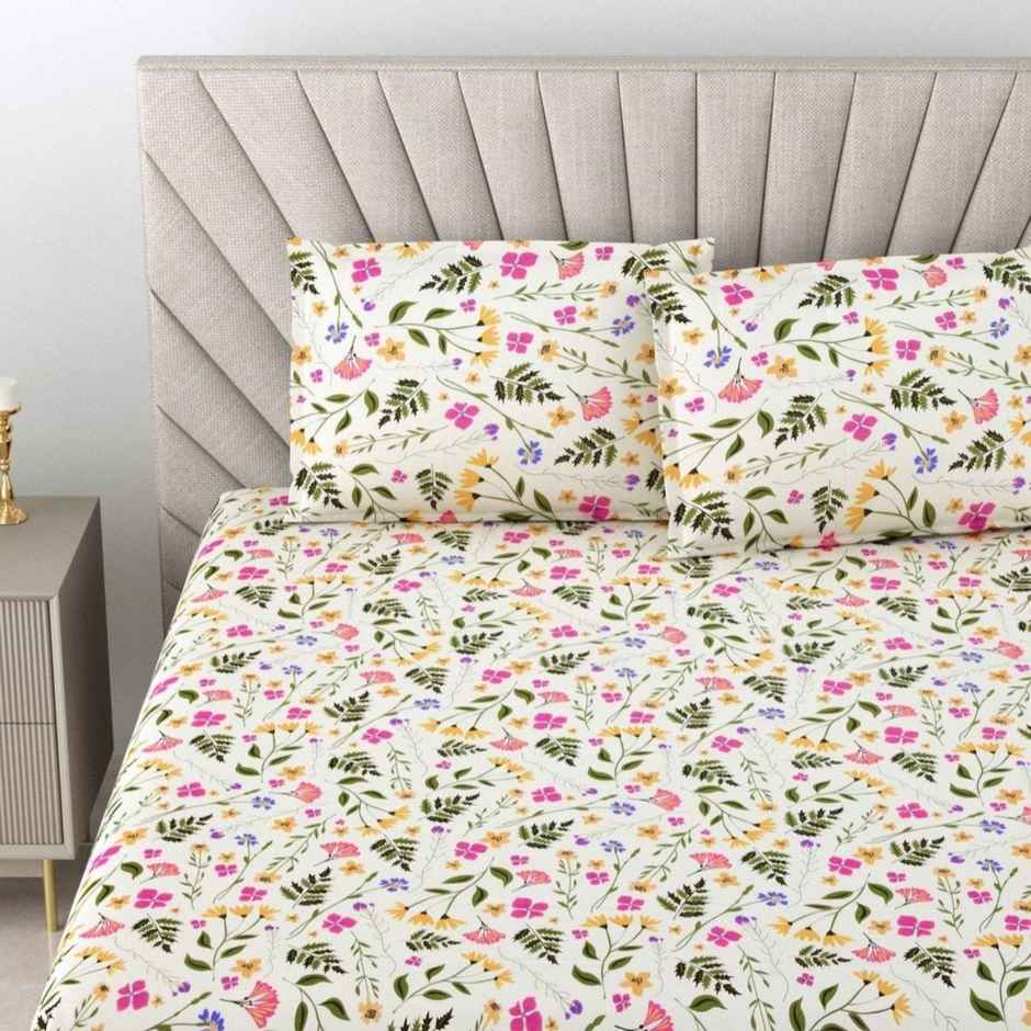 Bombay Dyeing Epigram 120 TC 100% Cotton Olive & Mustard Super King Size Bedsheet-2 Pillow Covers