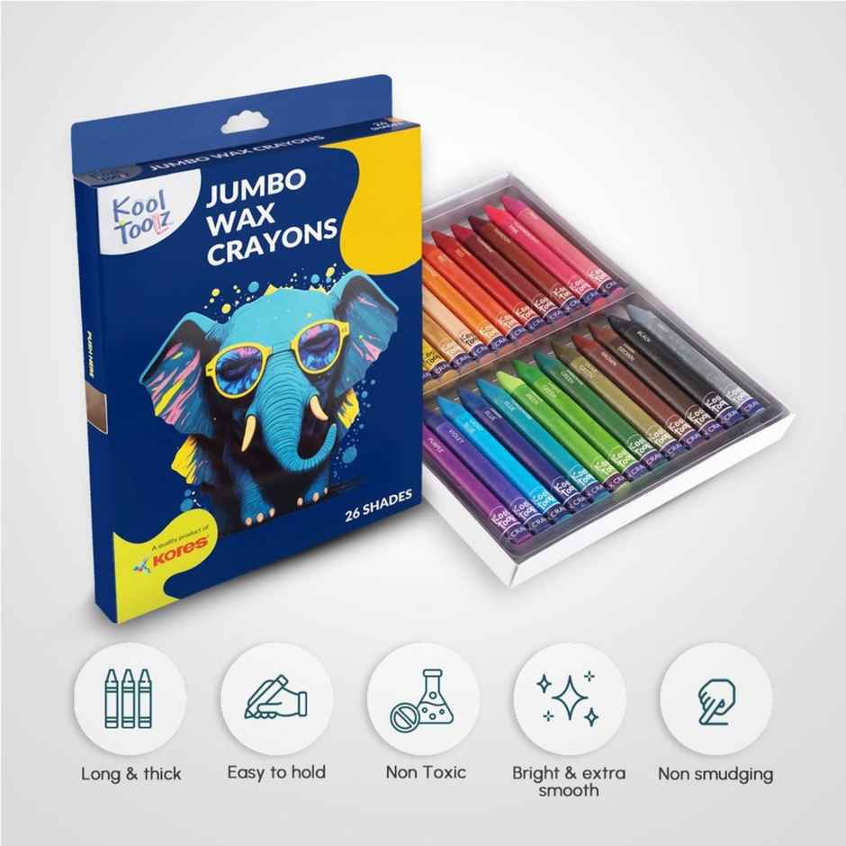 Kores 24+2 Jumbo Shades Wax Crayons | Smooth Coloring