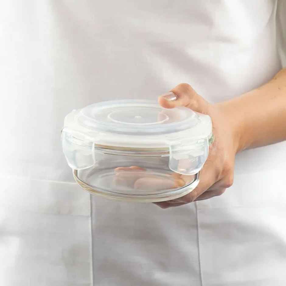 Borosil Alfa Lunchbox | 2 Pcs Glass Set | 400 ml x 2 Round | Vertical