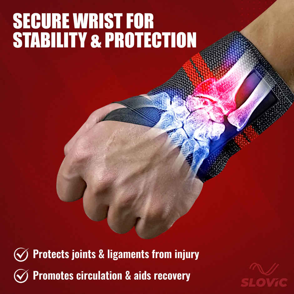Slovic Wrist Strap for Weightlifting, Gym Grip Support & Strength Training | Red & Black