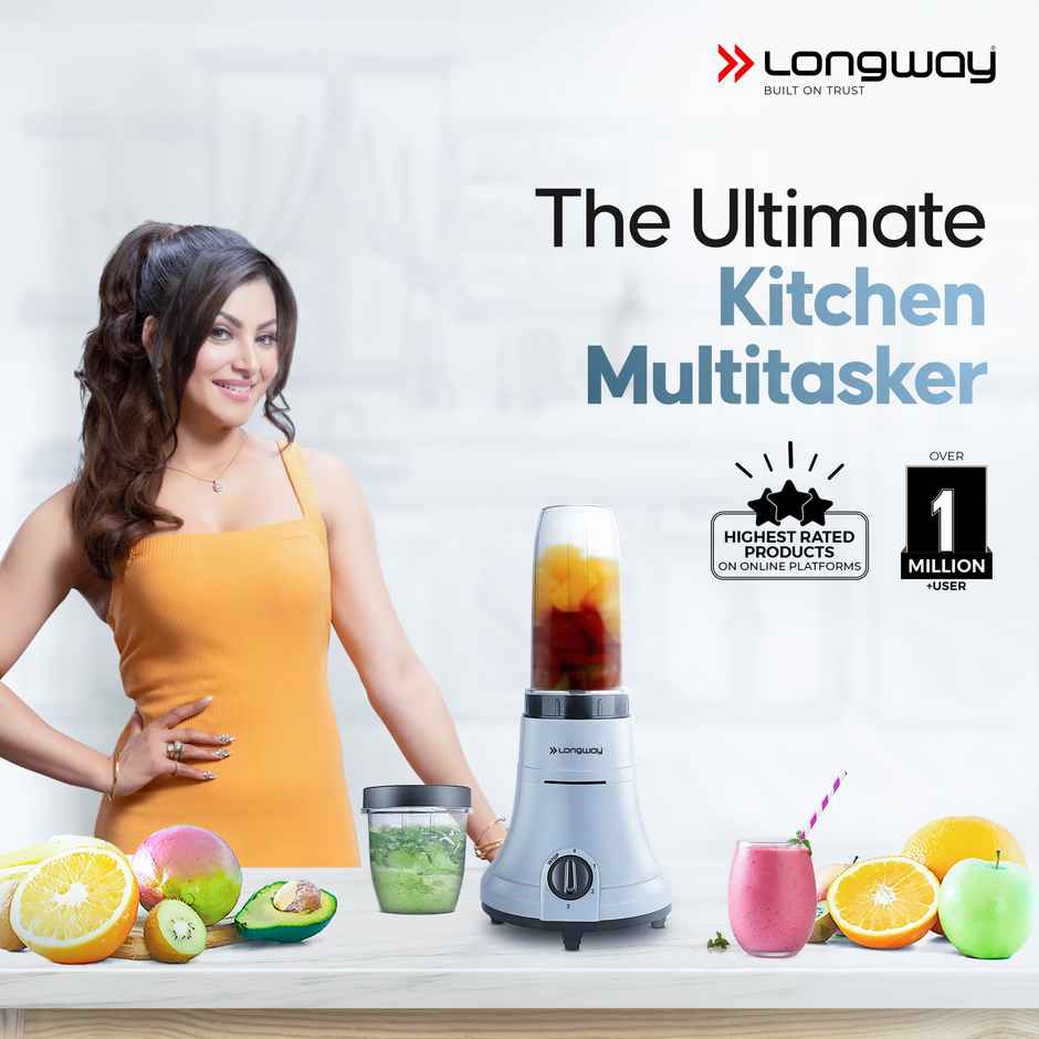 Longway Sage Juicer Mixer Grinder | 500 Watt | 2 Jars for Grinding & Mixing, Juicing with Powerful Motor | Gray&Black