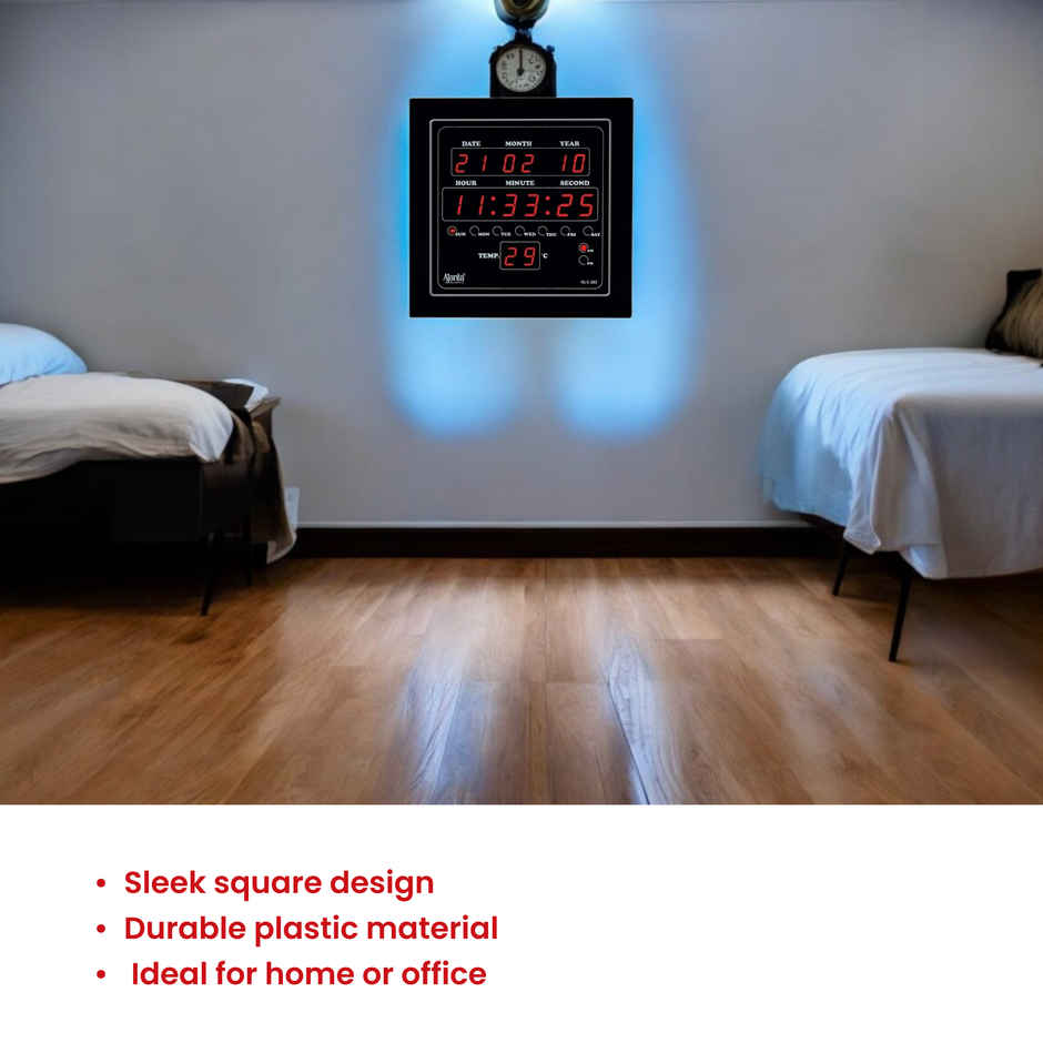 Ajanta Quartz Digital Red LED Square Wall Clock OLC - 302 ( 25.4 x 25.4 x 3.5 cm | Plastic)
