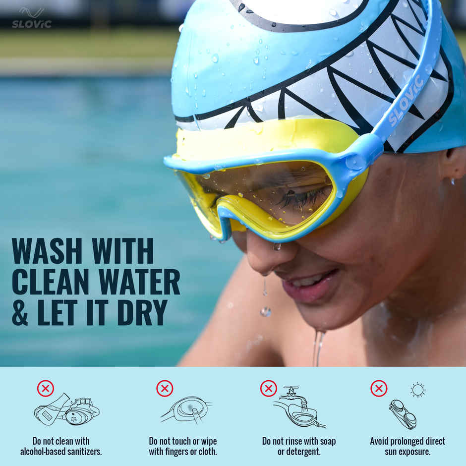 Slovic Kids Swim Goggles for Ages 6-14 with Ear Plugs with Anti-Fog & UV Protectection - Blue/Yellow