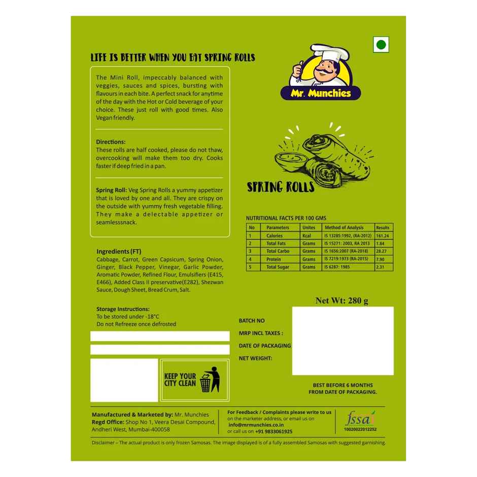 Mr. Munchies Veg Spring Roll | Crispy Snack