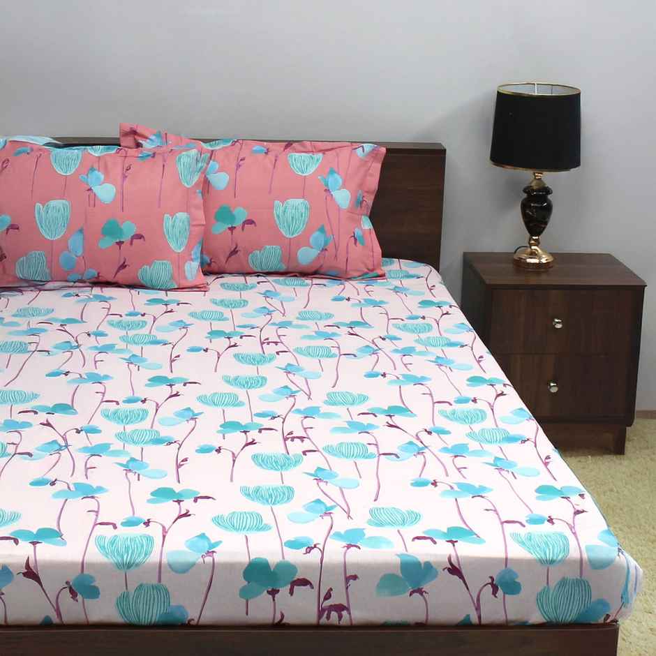 Bombay Dyeing Ivyrose 110 Tc 100% Cotton Queen Bedsheet With 2 Pillow Covers - Pink