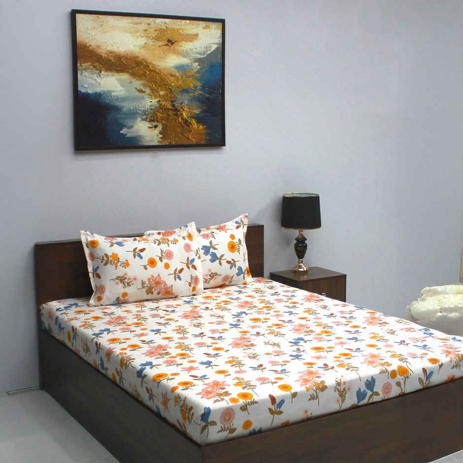 Bombay Dyeing Vista 144 Tc Queen Size Bedsheet With 2 Pillow Covers - Yellow (1pc) & Igp Interflora Jasmine Tuberose Handpoured Candle (1pc) Combo