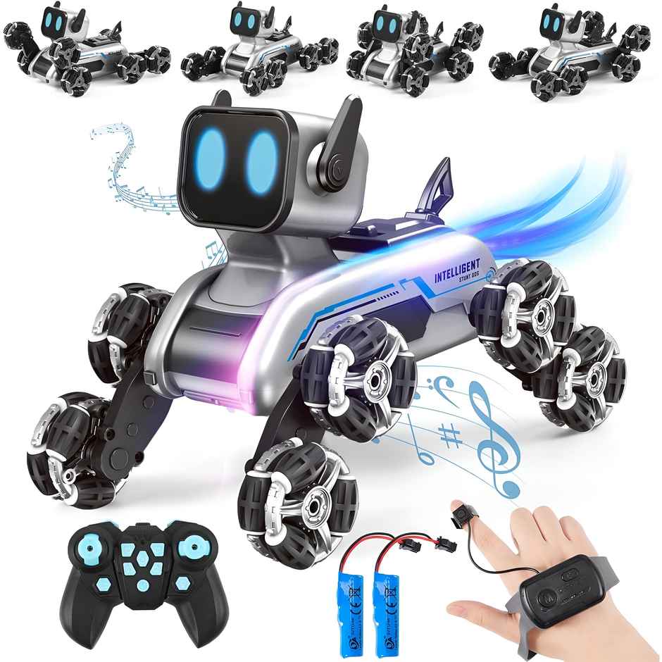 Toyshine Remote Control Stunt Robot Dog 8WD Gesture Sensing | Light and Music For Kids