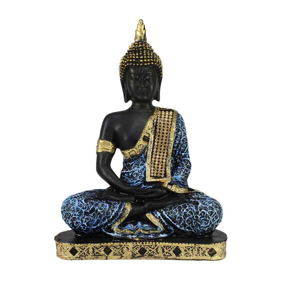 Tranquil Blue and Golden Resin Meditating Gautam Buddha Statue | Ecraftindia