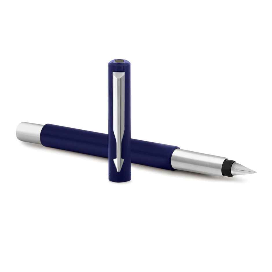 Parker Vector Standard Calligraphy Chrome Trim Fountain Pen Blue Body(Blue Ink)