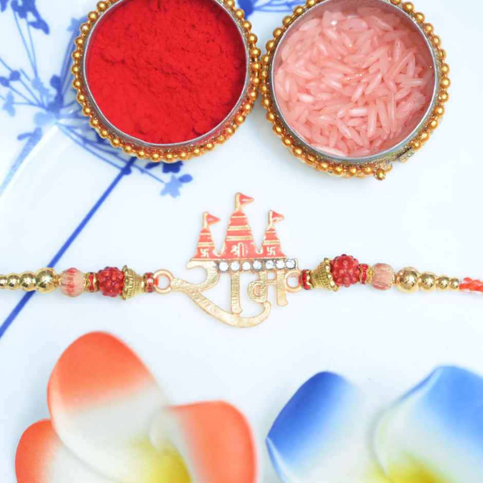 Aurum Shree Ram Rakhi with Rudraksha - Divine Design